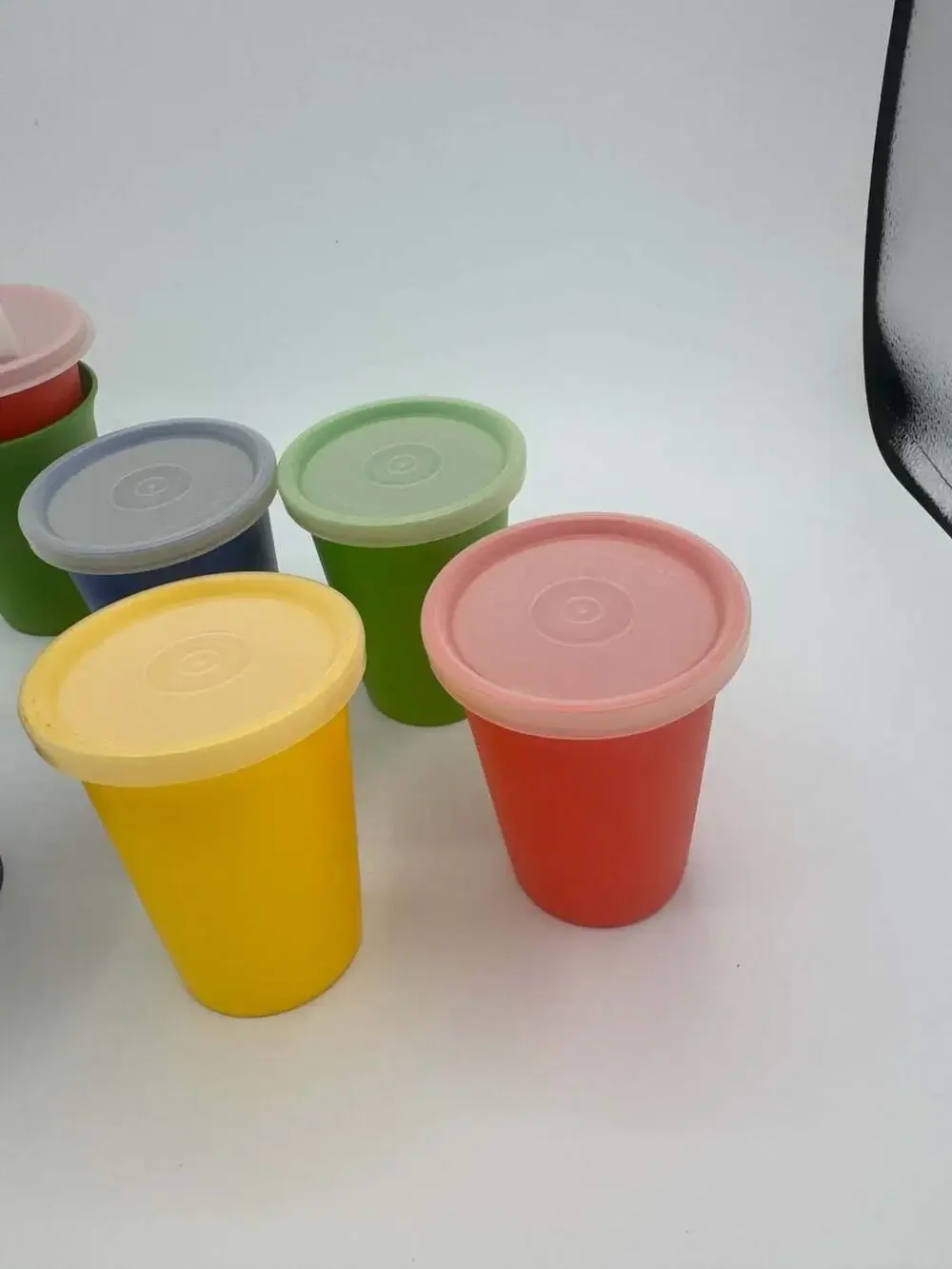 Vintage Tupperware Tumblers with Lids, Set of 6 Multi-Colored Sipper Cups